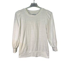 Loft Womens White Textured Long Sleeve Cotton Top Size S